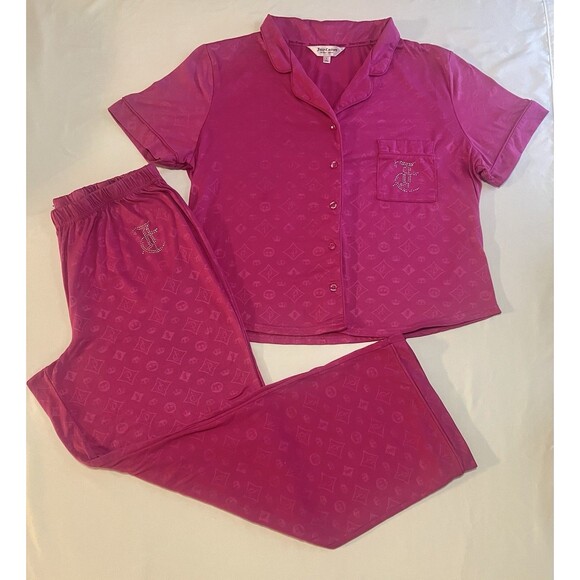 Juicy Couture Other - Juicy Couture 2pc Top Pants Pajamas Sz L Rhinestones Embossed Fairy Glam EUC